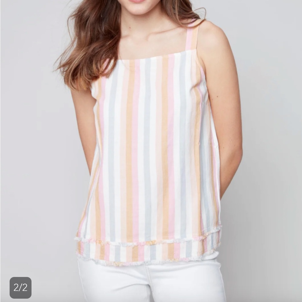 Charlie B Striped square neck top, extra small, color: banana NWT